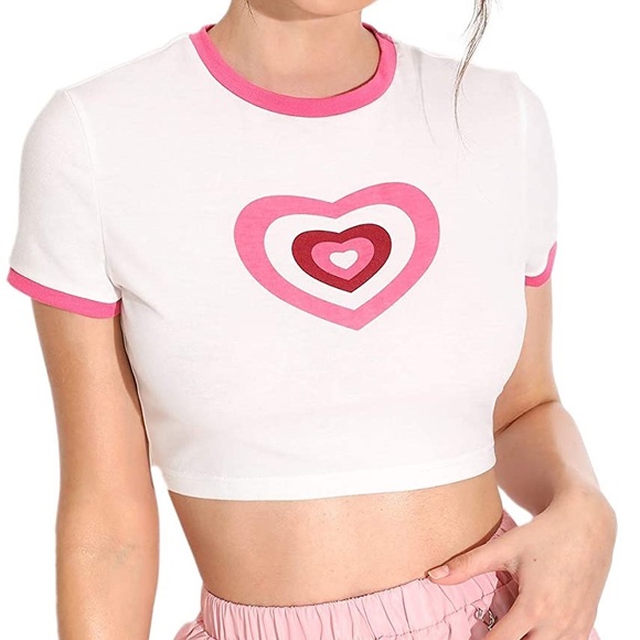 Shein Heart Graphic Cropped Ringer Tee 